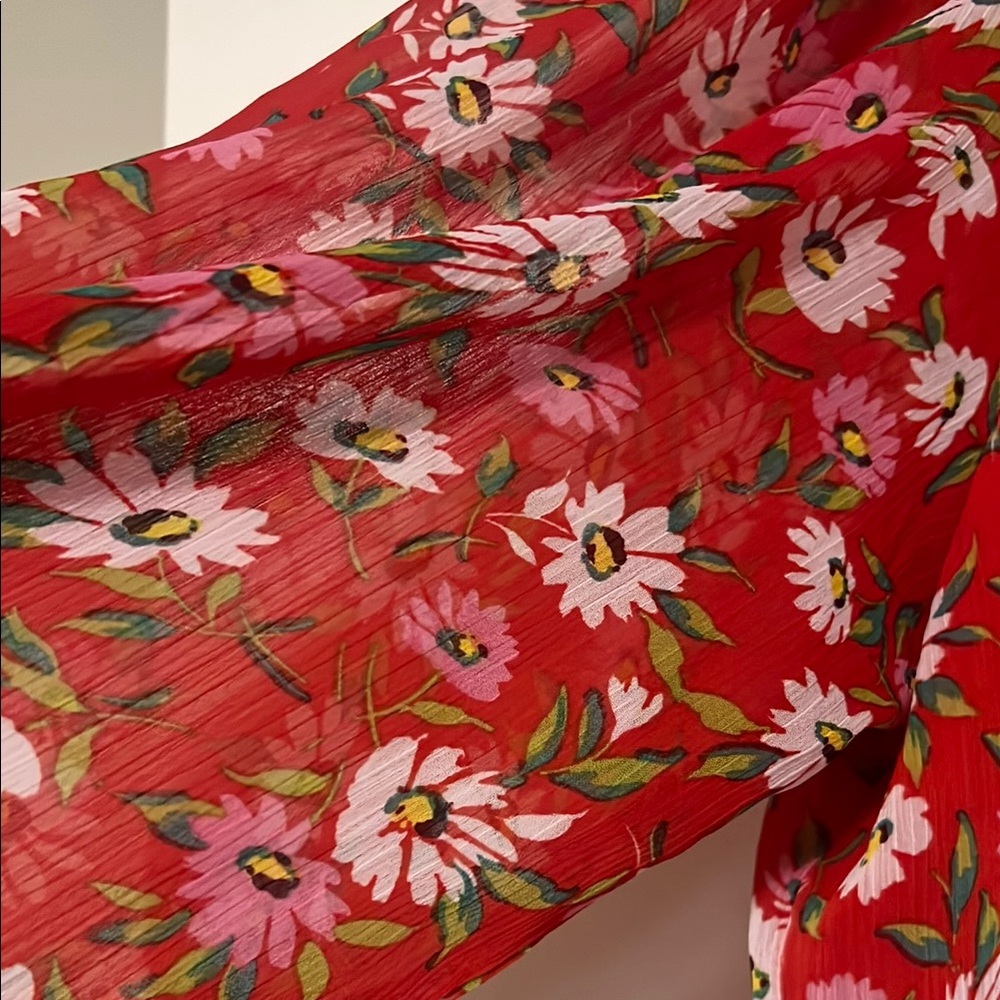 Draper James Red Ruffled Notched Collar Blouse - Picture 2 of 5